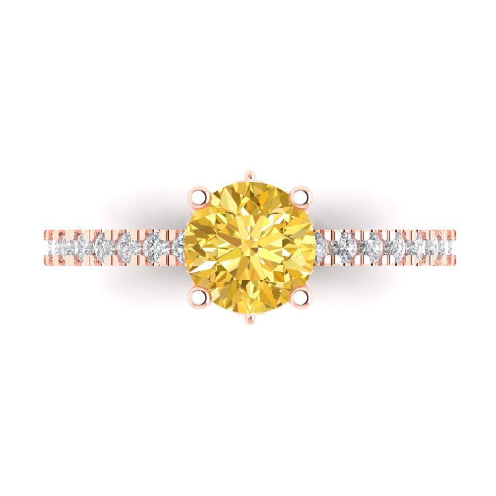 1.465 cttw Zirconia Simulated Yellow Diamond Solitaire with Zirconia Simulated Diamond Accents Engagement Ring - Solid Gold (VVS1, Round Cut,6.5mm)