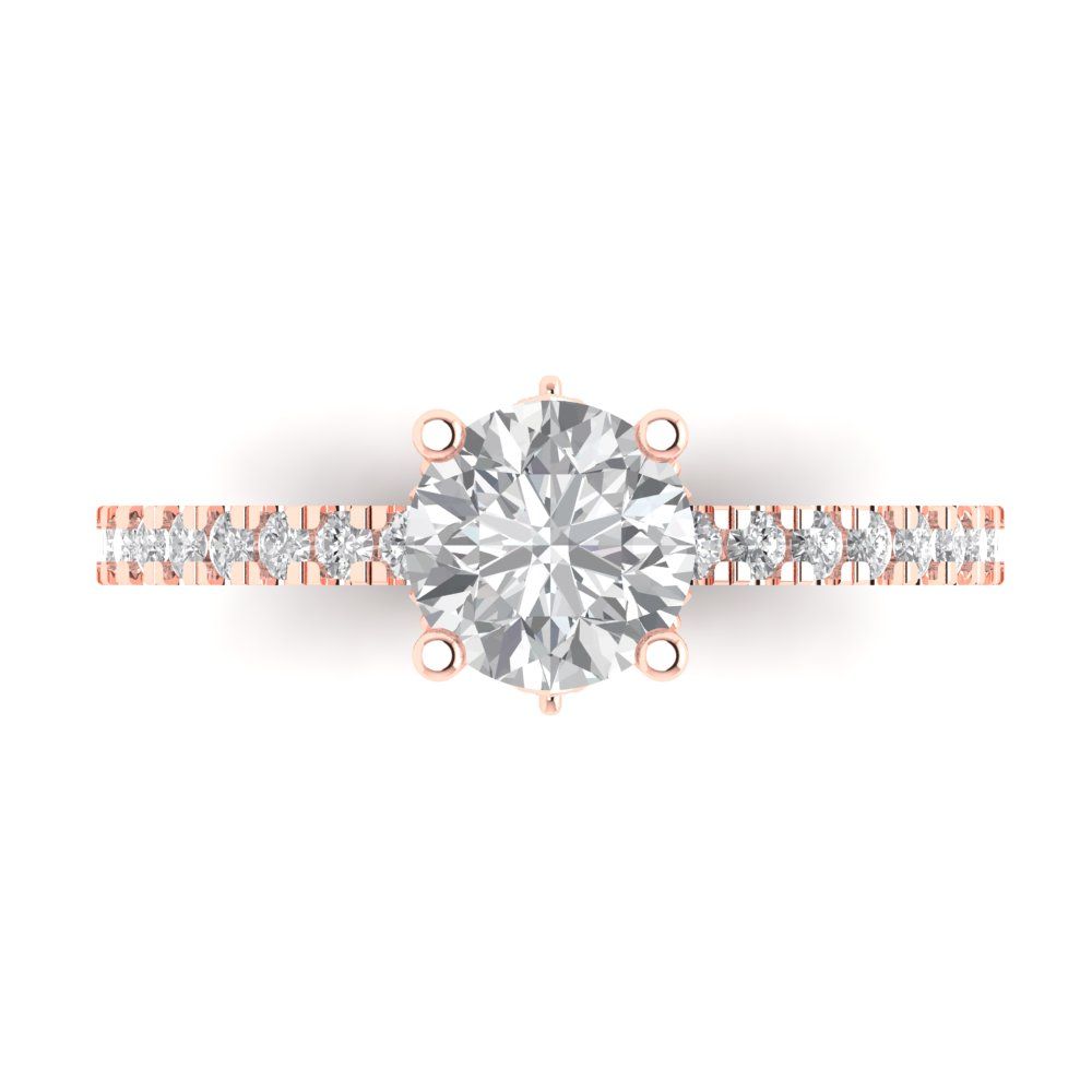 1.465 cttw Zirconia Simulated Diamond Solitaire with Zirconia Simulated Diamond Accents Engagement Ring - Solid Gold (VVS1, Round Cut,6.5mm)