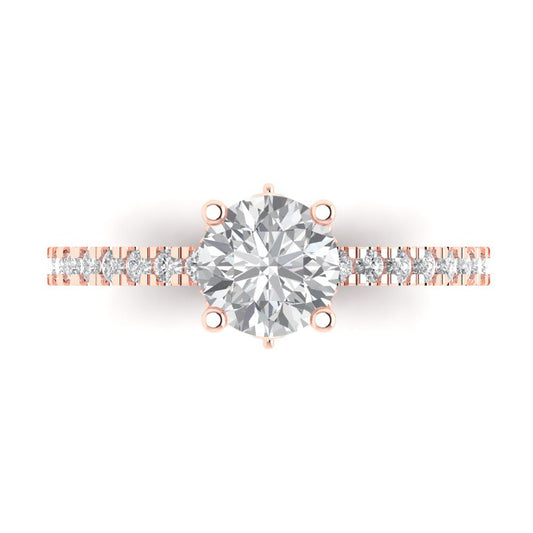 1.465 cttw Moissanite Solitaire with Zirconia Simulated Diamond Accents Engagement Ring - Solid Rose Gold (VVS1, Round Cut,6.5mm)