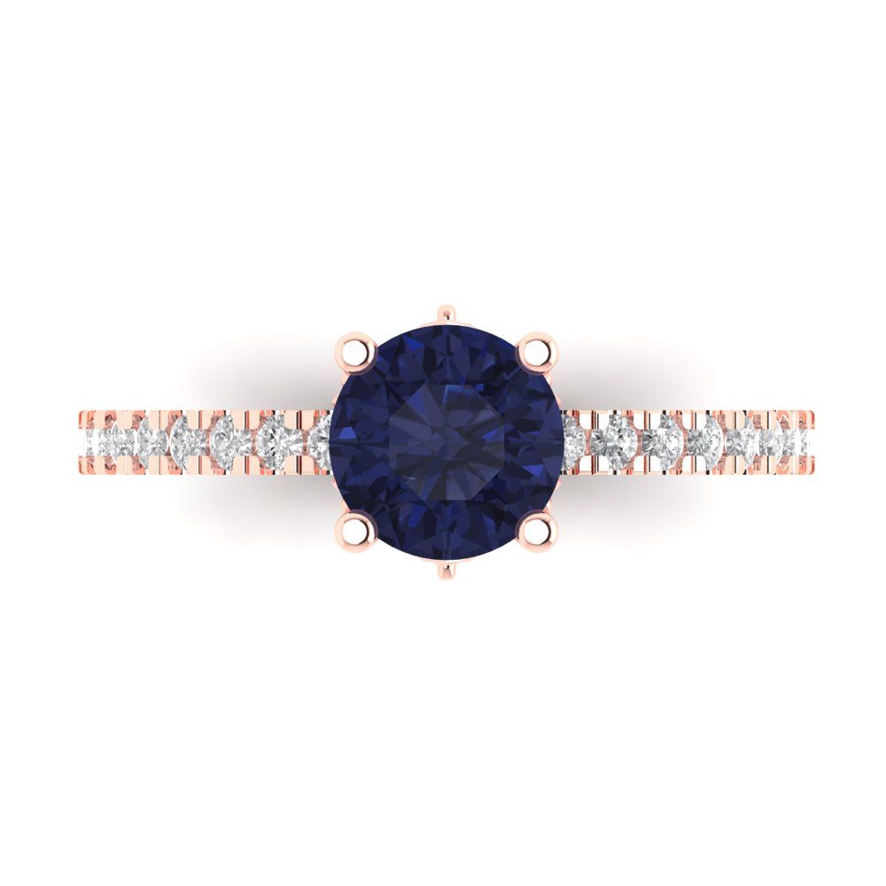 1.465 cttw Simulated Blue Sapphire Solitaire with Zirconia Simulated Diamond Accents Engagement Ring - Solid Gold (Round Cut,6.5mm)