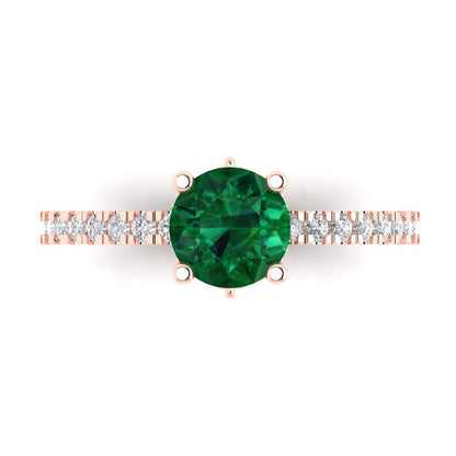 1.465 cttw Simulated Emerald Solitaire with Zirconia Simulated Diamond Accents Engagement Ring - Solid Gold (Round Cut,6.5mm)