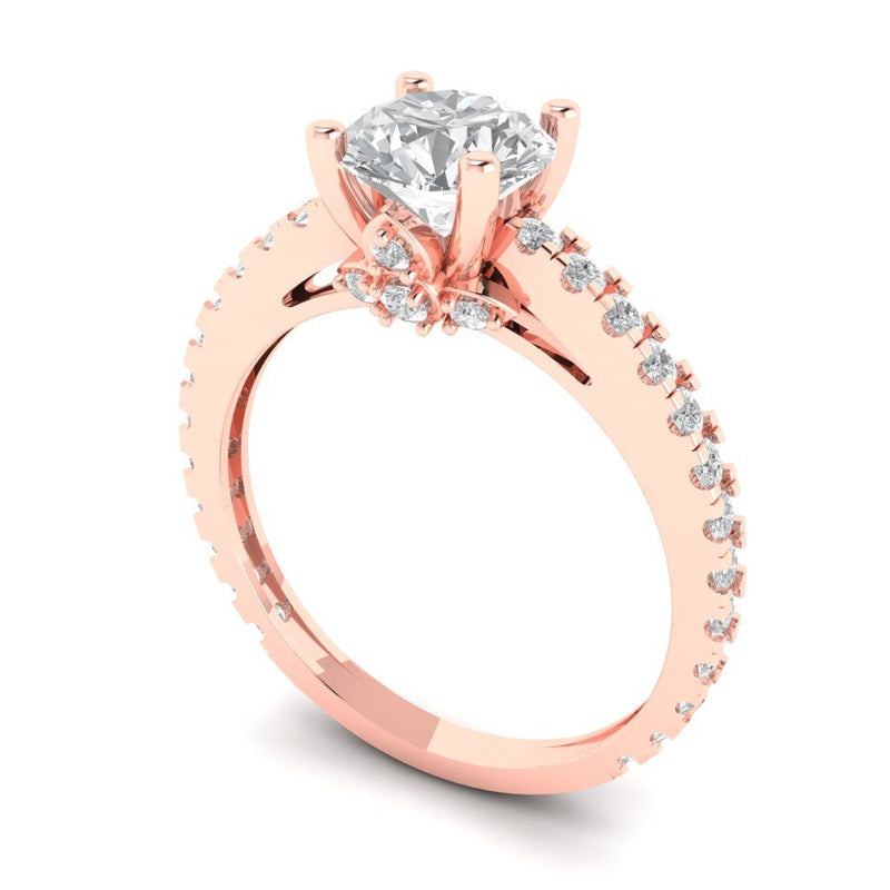 1.51 ct Brilliant Round Cut Natural Diamond Stone Clarity SI1-2 Color G-H Rose Gold Solitaire with Accents Ring