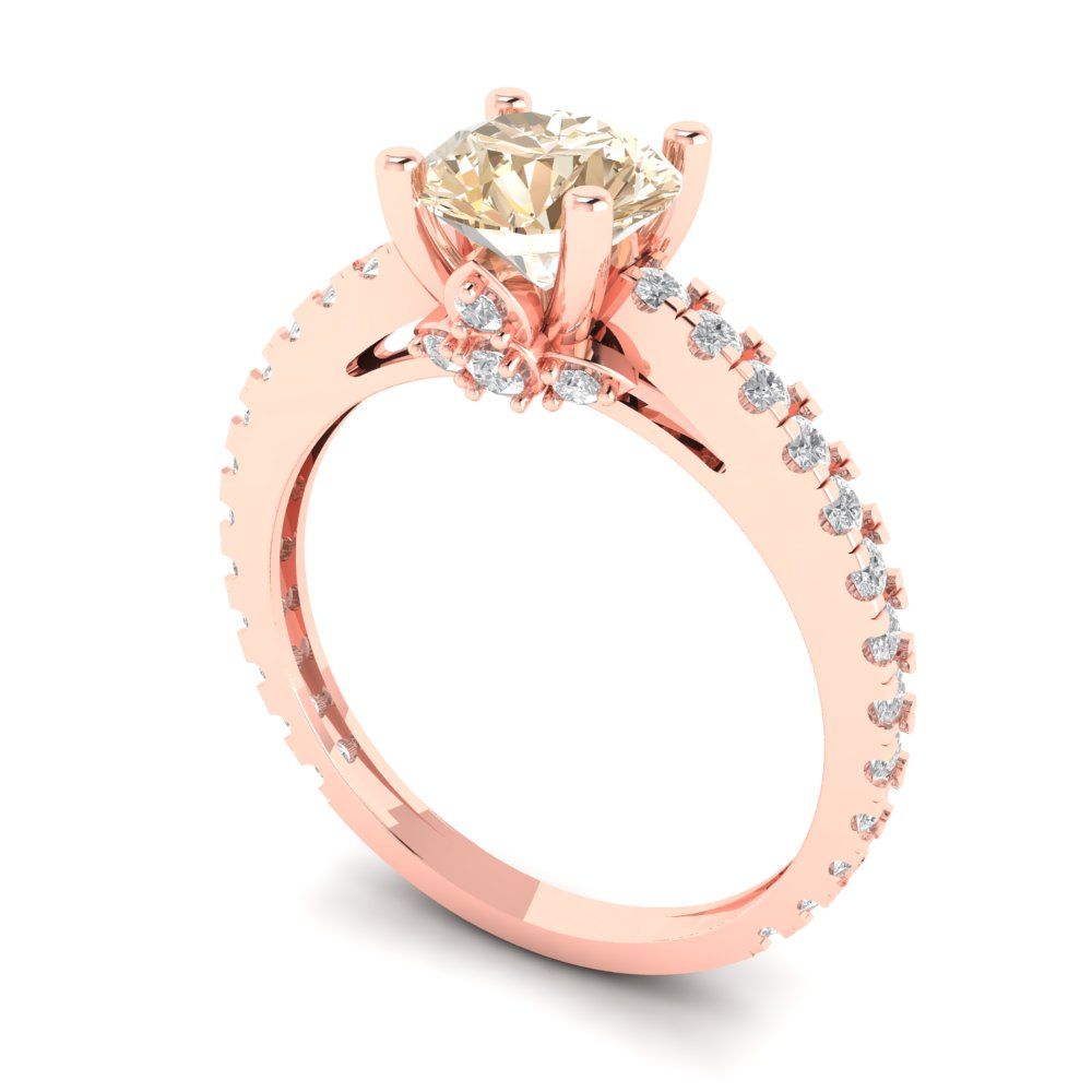 1.465 cttw Natural Morganite Solitaire with Zirconia Simulated Diamond Accents Engagement Ring - Solid Gold (Round Cut,6.5mm)