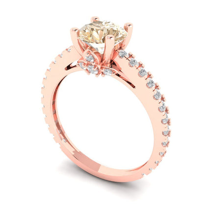 1.465 cttw Natural Morganite Solitaire with Zirconia Simulated Diamond Accents Engagement Ring - Solid Gold (Round Cut,6.5mm)