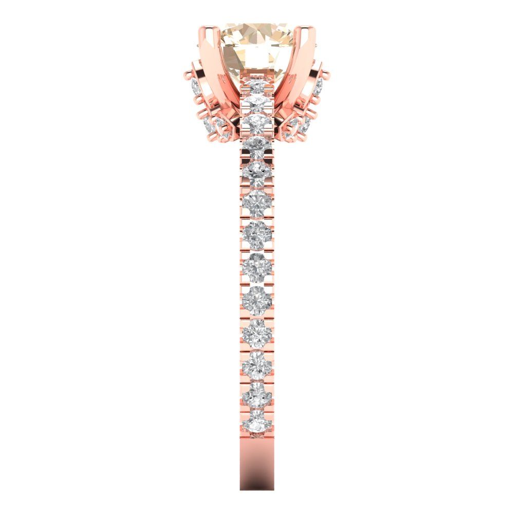 1.465 cttw Natural Morganite Solitaire with Zirconia Simulated Diamond Accents Engagement Ring - Solid Gold (Round Cut,6.5mm)