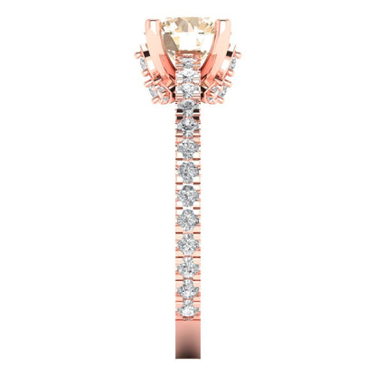1.465 cttw Natural Morganite Solitaire with Zirconia Simulated Diamond Accents Engagement Ring - Solid Gold (Round Cut,6.5mm)