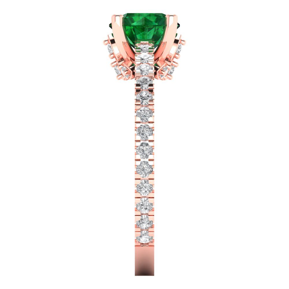 1.465 cttw Simulated Emerald Solitaire with Zirconia Simulated Diamond Accents Engagement Ring - Solid Gold (Round Cut,6.5mm)
