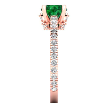 1.465 cttw Simulated Emerald Solitaire with Zirconia Simulated Diamond Accents Engagement Ring - Solid Gold (Round Cut,6.5mm)