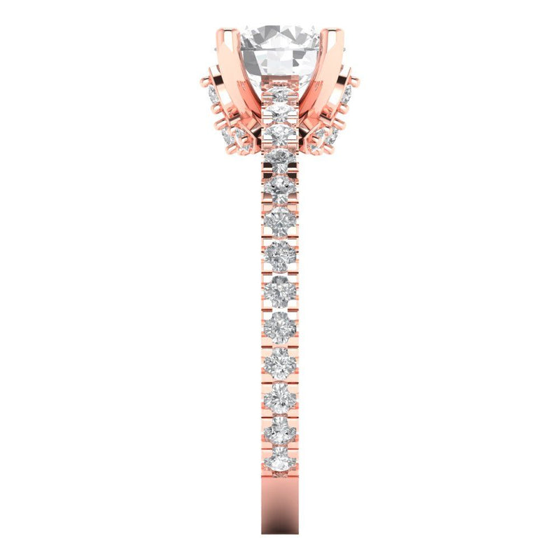 1.51 ct Brilliant Round Cut Natural Diamond Stone Clarity SI1-2 Color G-H Rose Gold Solitaire with Accents Ring
