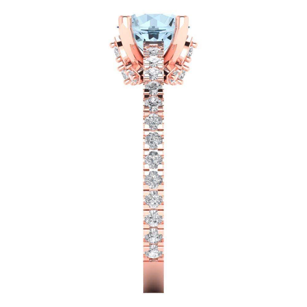 1.465 cttw Natural Sky Blue Topaz Solitaire with Zirconia Simulated Diamond Accents Engagement Ring - Solid Gold (Round Cut,6.5mm)