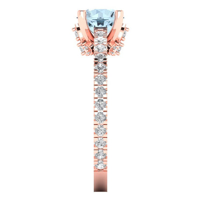 1.465 cttw Natural Sky Blue Topaz Solitaire with Zirconia Simulated Diamond Accents Engagement Ring - Solid Gold (Round Cut,6.5mm)