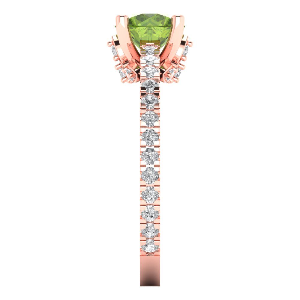 1.465 cttw Natural Peridot Solitaire with Zirconia Simulated Diamond Accents Engagement Ring - Solid Gold (Round Cut,6.5mm)
