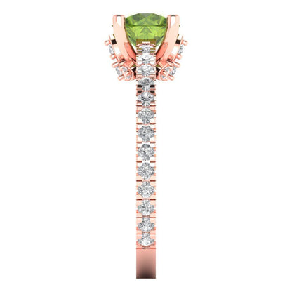 1.465 cttw Natural Peridot Solitaire with Zirconia Simulated Diamond Accents Engagement Ring - Solid Gold (Round Cut,6.5mm)
