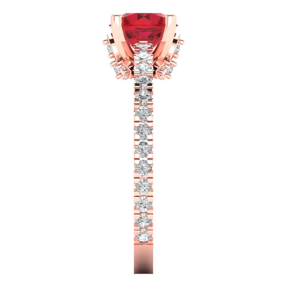 1.465 cttw Simulated Ruby Solitaire with Zirconia Simulated Diamond Accents Engagement Ring - Solid Rose Gold (VVS1, Round Cut,6.5mm)