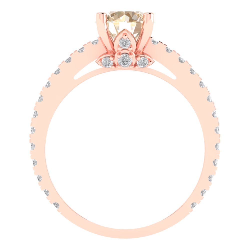 1.465 cttw Natural Morganite Solitaire with Zirconia Simulated Diamond Accents Engagement Ring - Solid Gold (Round Cut,6.5mm)