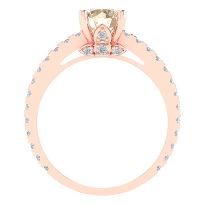 1.465 cttw Natural Morganite Solitaire with Zirconia Simulated Diamond Accents Engagement Ring - Solid Gold (Round Cut,6.5mm)