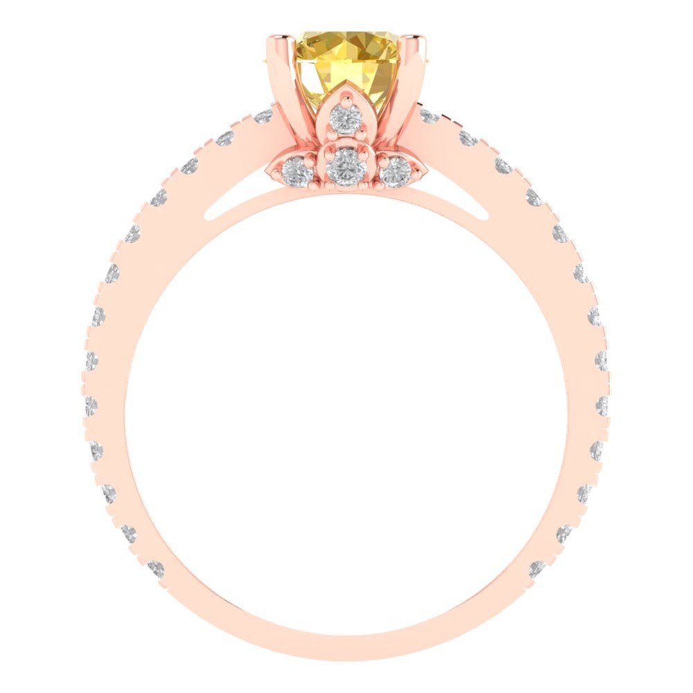 1.465 cttw Zirconia Simulated Yellow Diamond Solitaire with Zirconia Simulated Diamond Accents Engagement Ring - Solid Gold (VVS1, Round Cut,6.5mm)