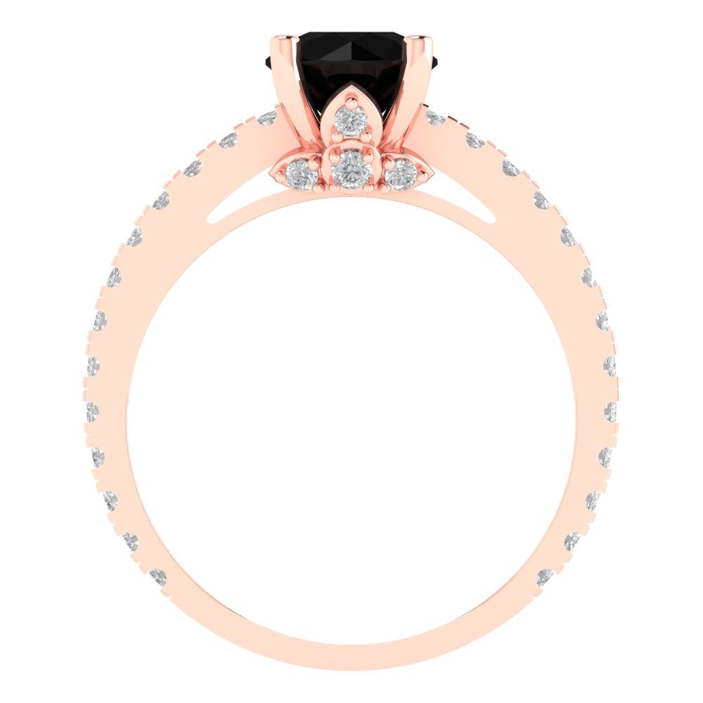 1.465 cttw Natural Onyx Solitaire with Zirconia Simulated Diamond Accents Engagement Ring - Solid Gold (Round Cut,6.5mm)