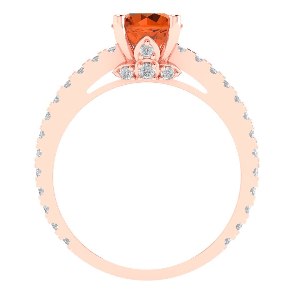 1.465 cttw Simulated Ruby Solitaire with Zirconia Simulated Diamond Accents Engagement Ring - Solid Rose Gold (VVS1, Round Cut,6.5mm)