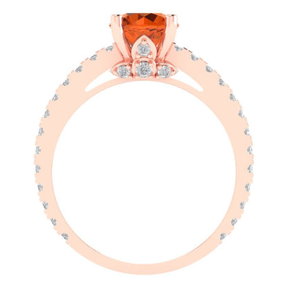 1.465 cttw Simulated Ruby Solitaire with Zirconia Simulated Diamond Accents Engagement Ring - Solid Rose Gold (VVS1, Round Cut,6.5mm)