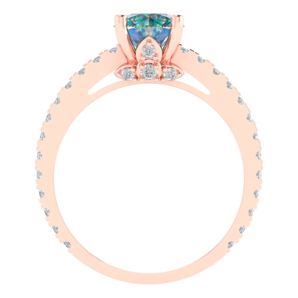 1.465 cttw Blue Moissanite Solitaire with Zirconia Simulated Diamond Accents Engagement Ring - Solid Gold (Round Cut,6.5mm)