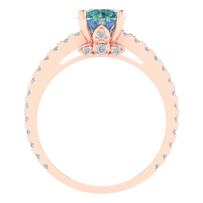 1.465 cttw Blue Moissanite Solitaire with Zirconia Simulated Diamond Accents Engagement Ring - Solid Gold (Round Cut,6.5mm)