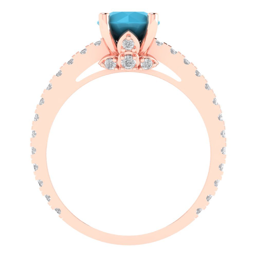 1.465 cttw Simulated Turquoise Solitaire with Zirconia Simulated Diamond Accents Engagement Ring - Solid Gold (Round Cut,6.5mm)