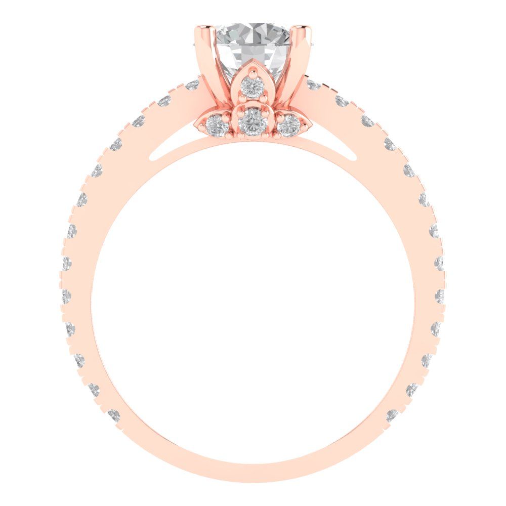 1.465 cttw Zirconia Simulated Diamond Solitaire with Zirconia Simulated Diamond Accents Engagement Ring - Solid Gold (VVS1, Round Cut,6.5mm)