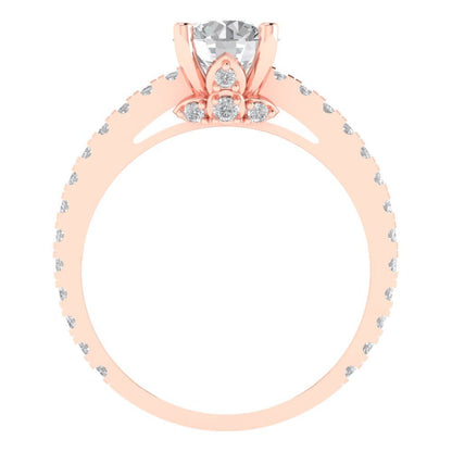 1.465 cttw Zirconia Simulated Diamond Solitaire with Zirconia Simulated Diamond Accents Engagement Ring - Solid Gold (VVS1, Round Cut,6.5mm)