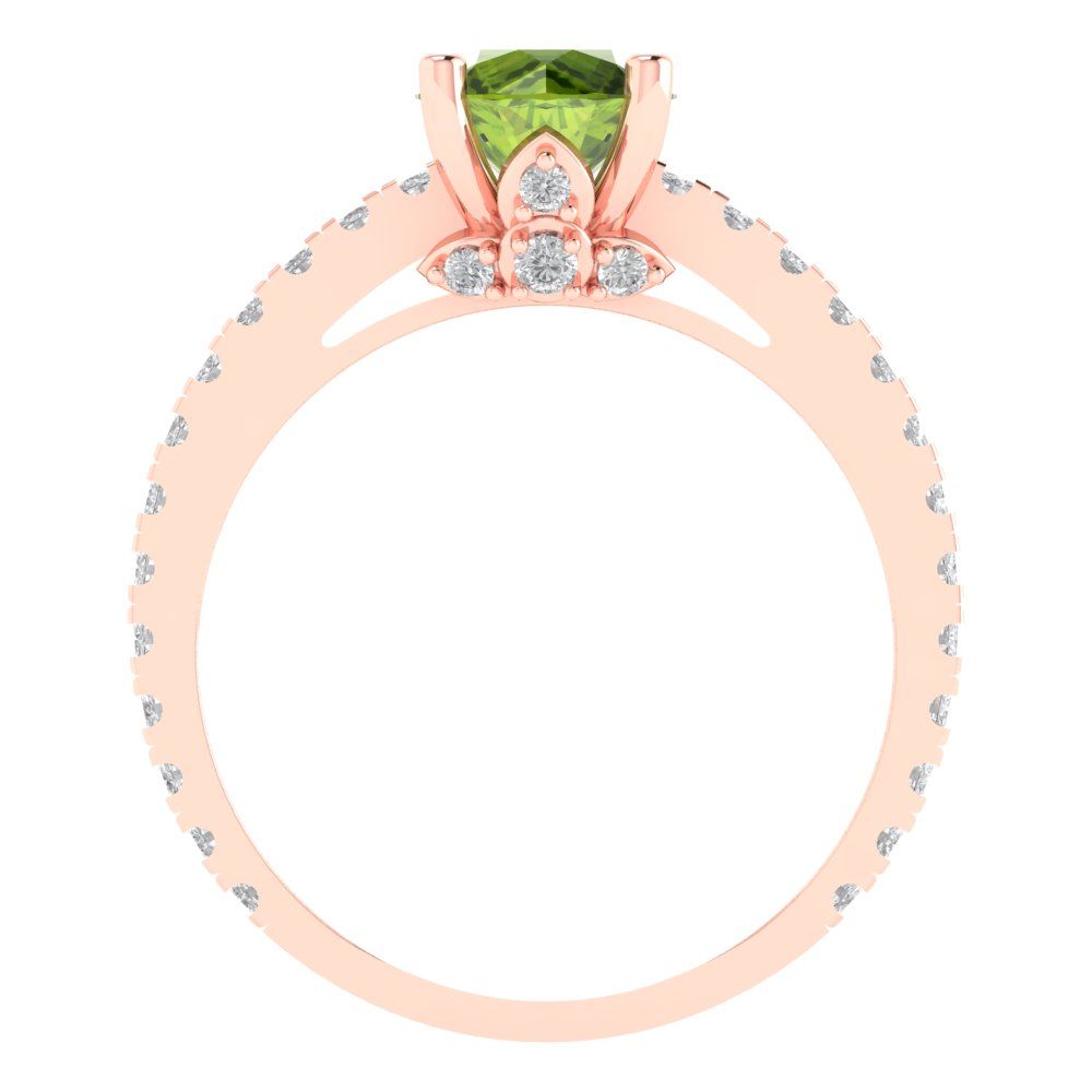 1.465 cttw Natural Peridot Solitaire with Zirconia Simulated Diamond Accents Engagement Ring - Solid Gold (Round Cut,6.5mm)