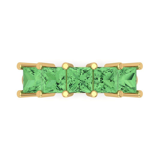 2.5 cttw Simulated Green Diamond Princess Cut Yellow Gold Eternity Wedding Band