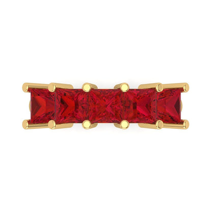 2.5 cttw Simulated Ruby Princess Cut Yellow Gold Eternity Wedding Band