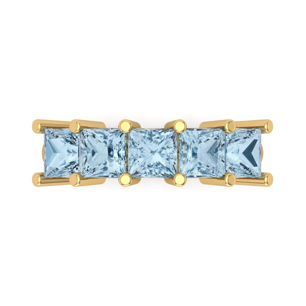 2.5 cttw Natural Sky Blue Topaz Princess Cut Yellow Gold Eternity Wedding Band