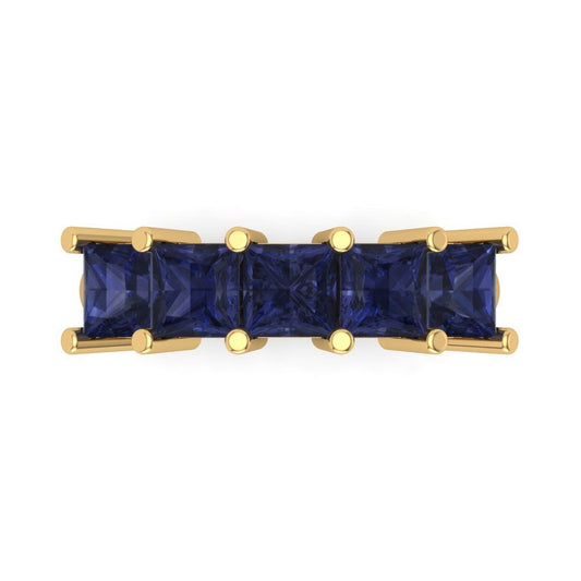 2.5 cttw Simulated Blue Sapphire Princess Cut Yellow Gold Eternity Wedding Band