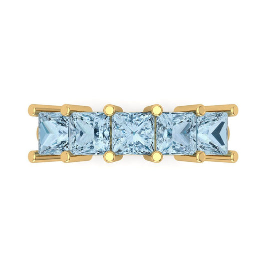 2.5 cttw Natural Swiss Blue Topaz Princess Cut Yellow Gold Eternity Wedding Band