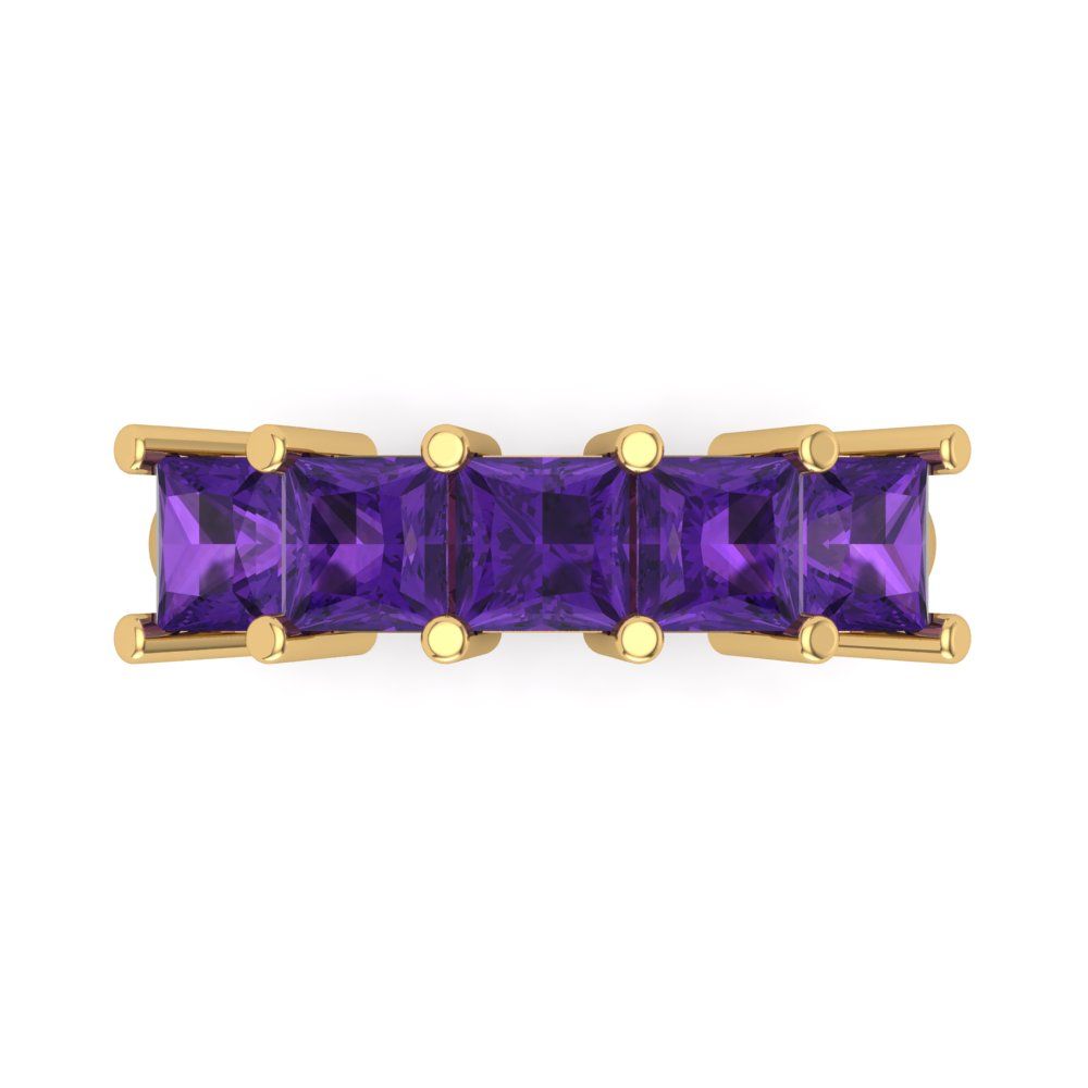 2.5 cttw Natural Amethyst Princess Cut Yellow Gold Eternity Wedding Band