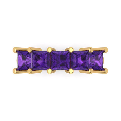 2.5 cttw Natural Amethyst Princess Cut Yellow Gold Eternity Wedding Band
