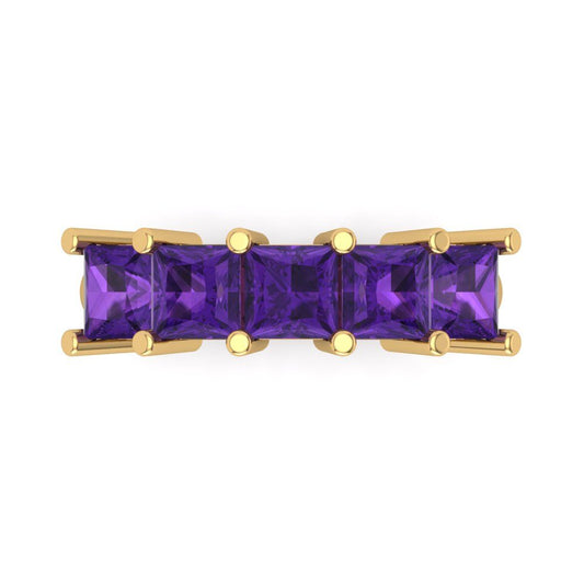 2.5 cttw Natural Amethyst Princess Cut Yellow Gold Eternity Wedding Band