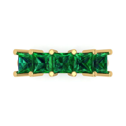 2.5 cttw Simulated Emerald Princess Cut Yellow Gold Eternity Wedding Band