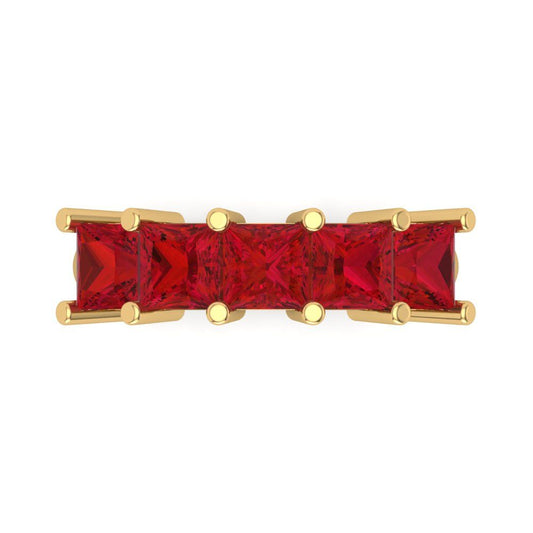 2.5 cttw Simulated Pink Tourmaline Princess Cut Yellow Gold Eternity Wedding Band