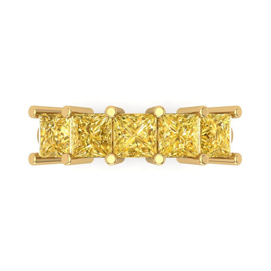 2.5 cttw Natural Citrine Princess Cut Yellow Gold Eternity Wedding Band
