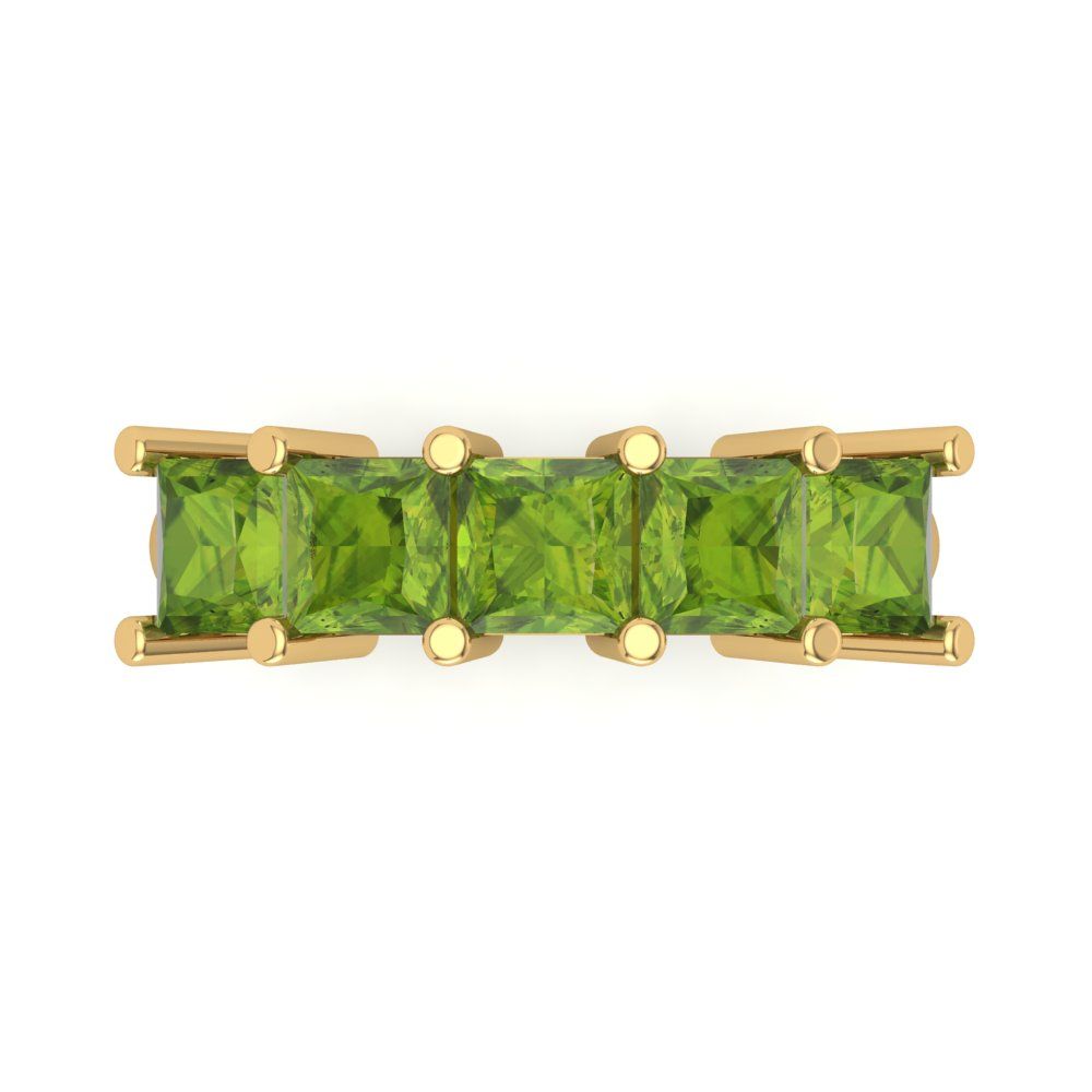 2.5 cttw Natural Peridot Princess Cut Yellow Gold Eternity Wedding Band