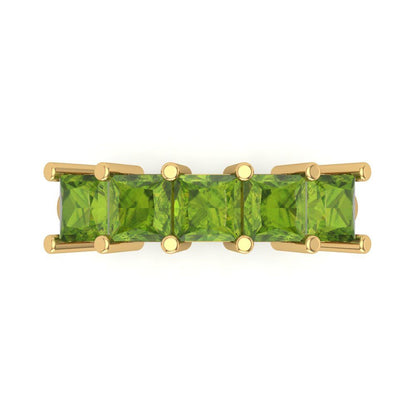 2.5 cttw Natural Peridot Princess Cut Yellow Gold Eternity Wedding Band