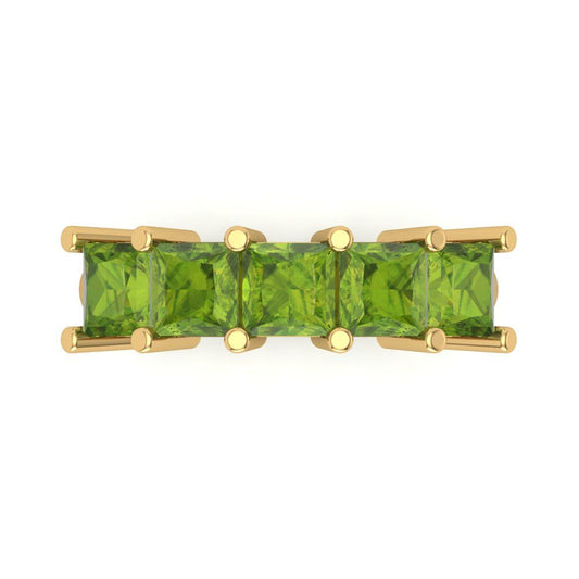 2.5 cttw Natural Peridot Princess Cut Yellow Gold Eternity Wedding Band