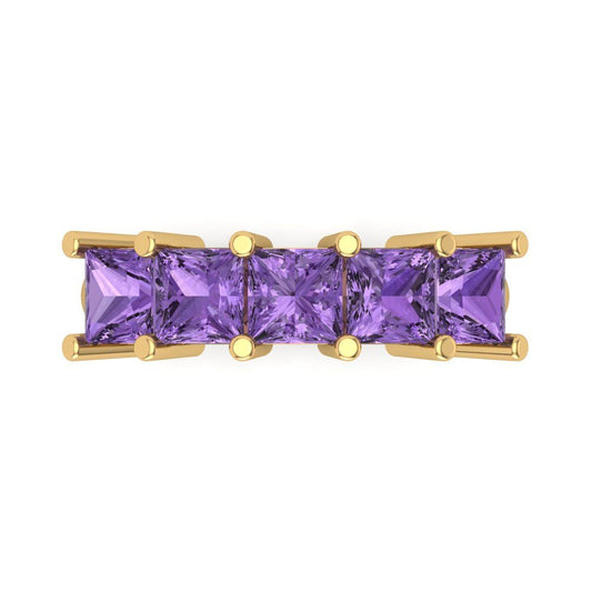 2.5 cttw Simulated Alexandrite Princess Cut Yellow Gold Eternity Wedding Band