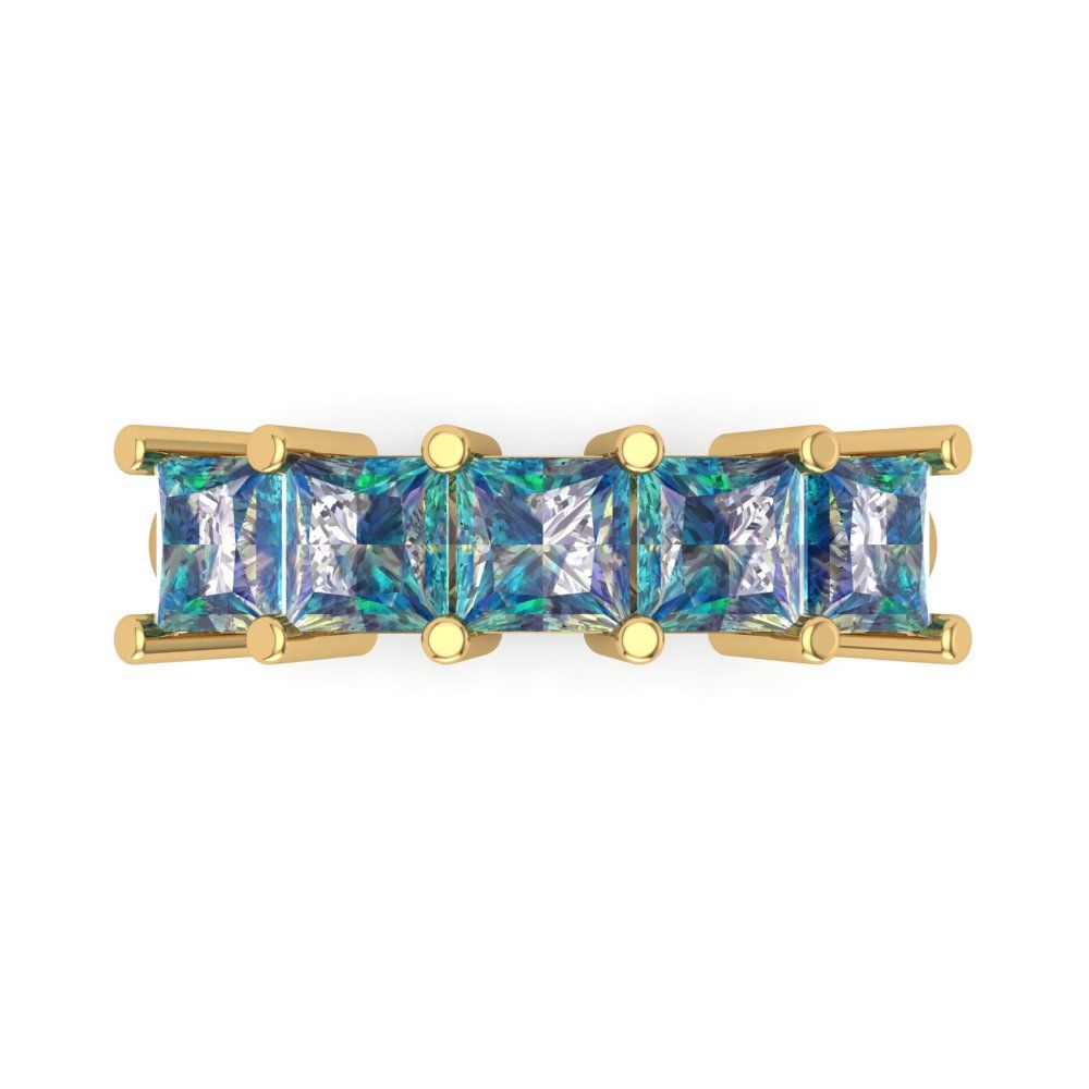 2.5 cttw Blue Moissanite Princess Cut Yellow Gold Eternity Wedding Band