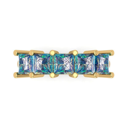 2.5 cttw Blue Moissanite Princess Cut Yellow Gold Eternity Wedding Band