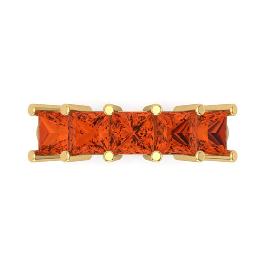 2.5 cttw Simulated Red Diamond Princess Cut Yellow Gold Eternity Wedding Band