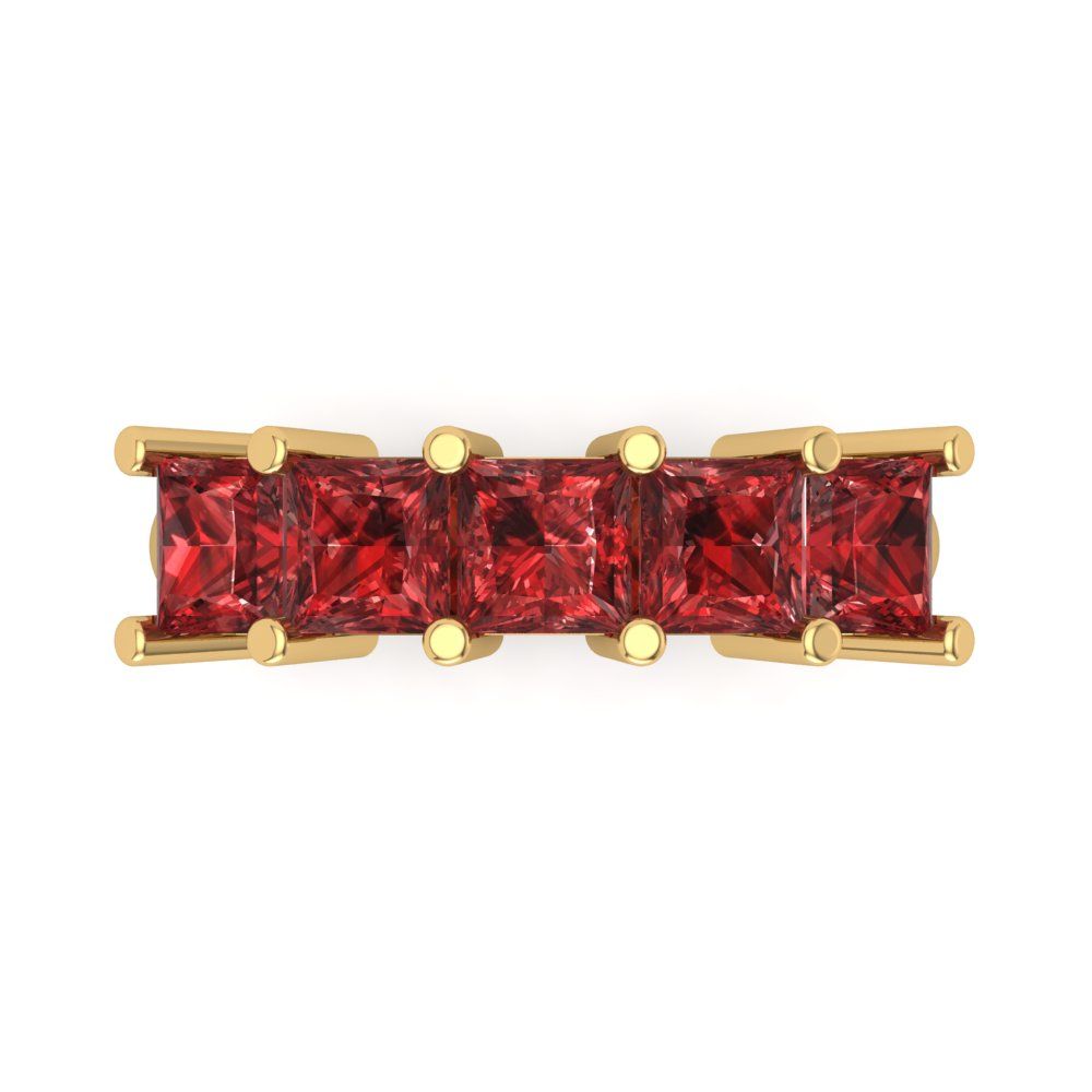 2.5 cttw Natural Garnet Princess Cut Yellow Gold Eternity Wedding Band
