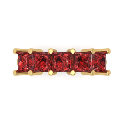2.5 cttw Natural Garnet Princess Cut Yellow Gold Eternity Wedding Band